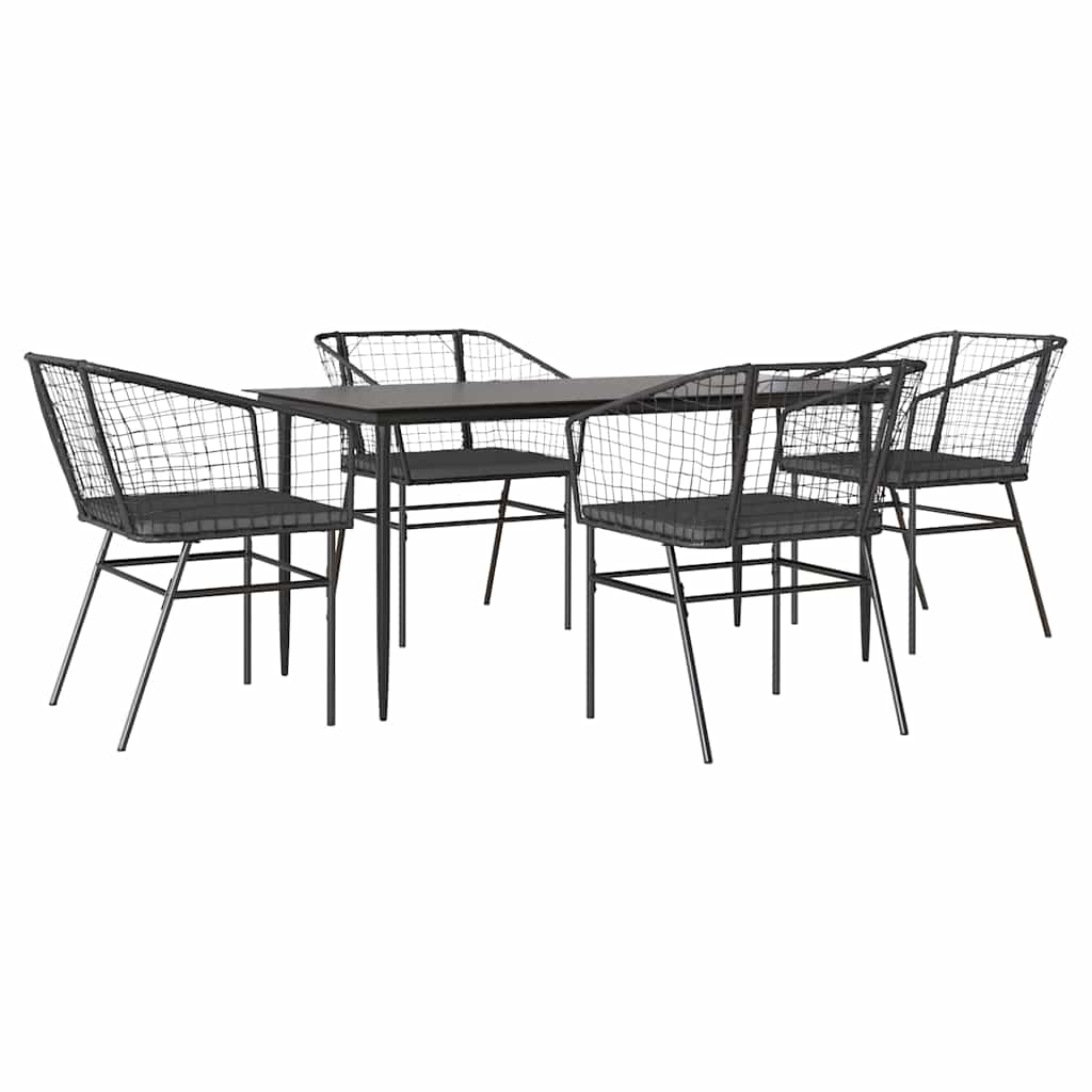 5-tlg. Garten-Essgruppe mit Kissen Schwarz Poly Rattan Glas