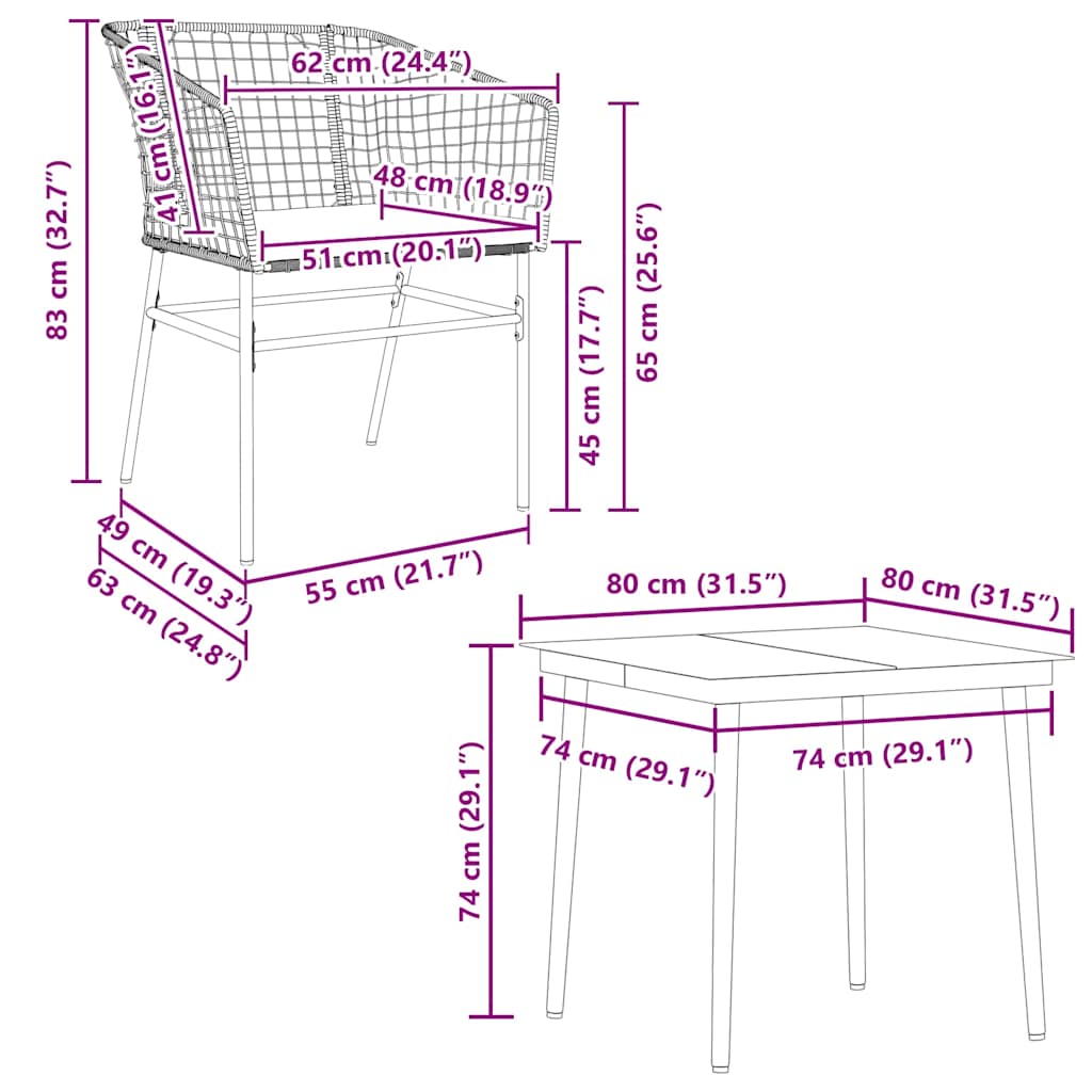 vidaXL 5-tlg. Garten-Essgruppe mit Kissen Braun Poly Rattan Glas