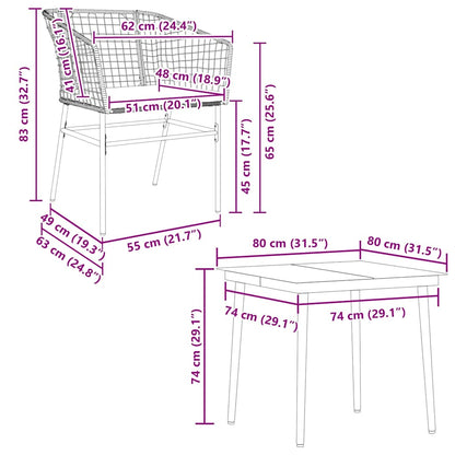 vidaXL 5-tlg. Garten-Essgruppe mit Kissen Braun Poly Rattan Glas