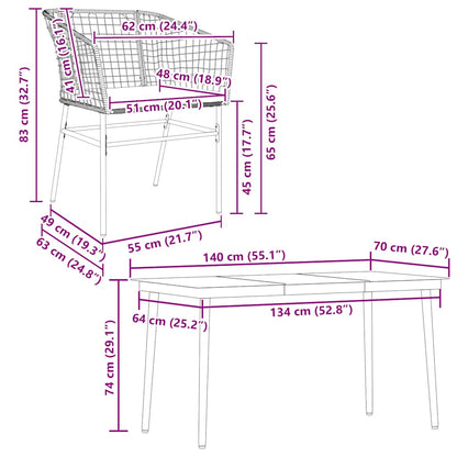 vidaXL 5-tlg. Garten-Essgruppe mit Kissen Braun Poly Rattan Glas