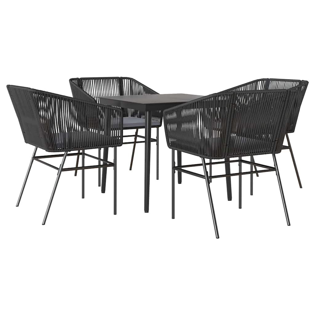 vidaXL 5-tlg. Garten-Essgruppe mit Kissen Schwarz Poly Rattan Glas