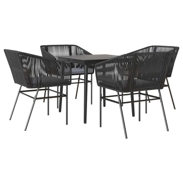 vidaXL 5-tlg. Garten-Essgruppe mit Kissen Schwarz Poly Rattan Glas