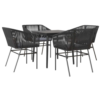 vidaXL 5-tlg. Garten-Essgruppe mit Kissen Schwarz Poly Rattan Glas