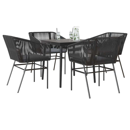 vidaXL 5-tlg. Garten-Essgruppe mit Kissen Schwarz Poly Rattan Glas