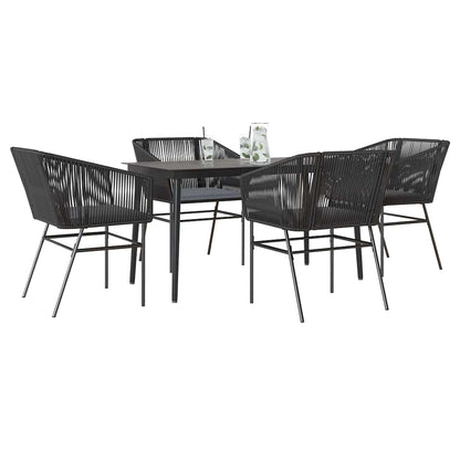 5-tlg. Garten-Essgruppe mit Kissen Schwarz Poly Rattan Glas