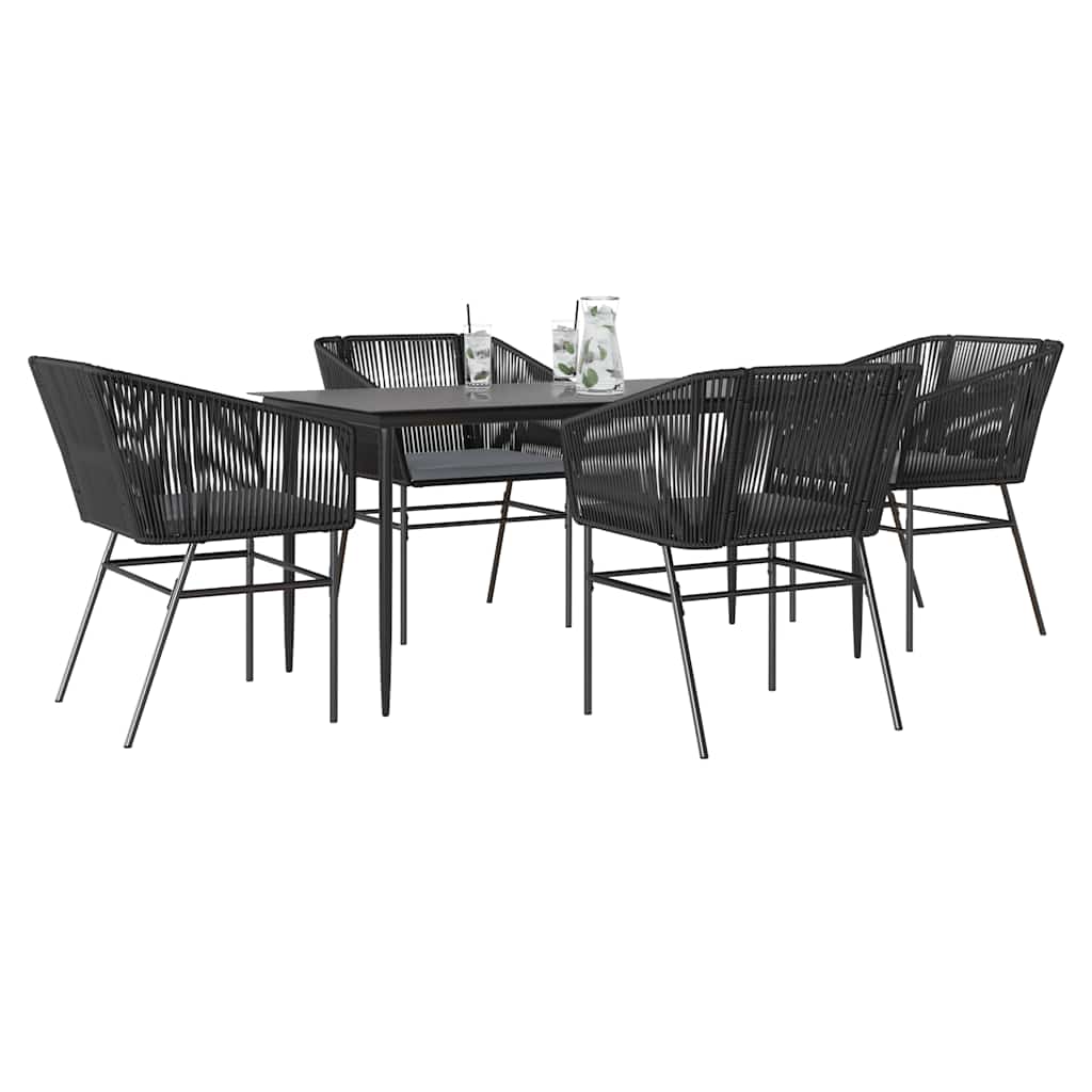 vidaXL 5-tlg. Garten-Essgruppe mit Kissen Schwarz Poly Rattan Glas