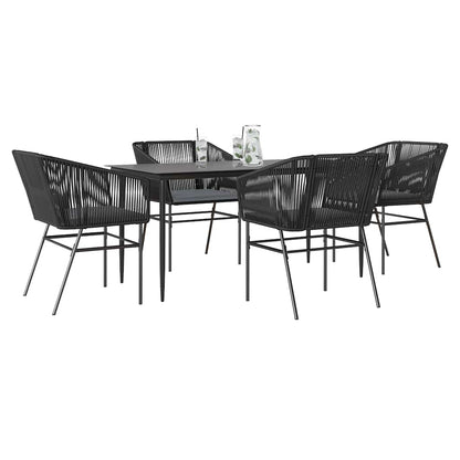 vidaXL 5-tlg. Garten-Essgruppe mit Kissen Schwarz Poly Rattan Glas