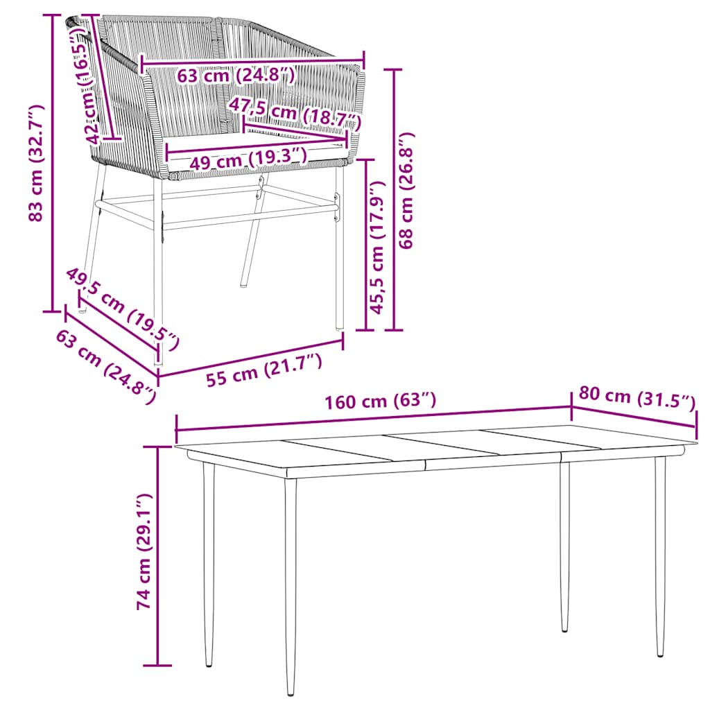 5-tlg. Garten-Essgruppe mit Kissen Braun Poly Rattan Glas