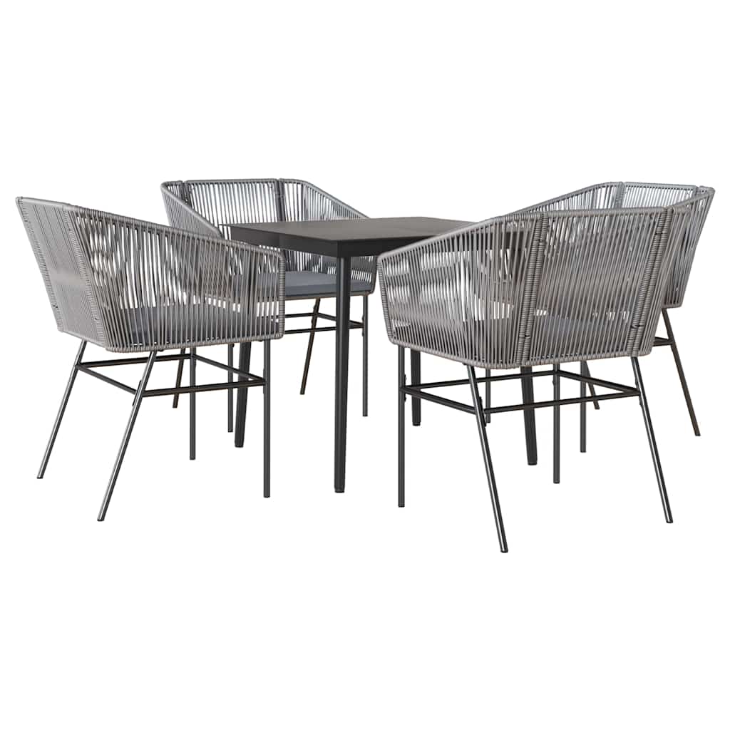 vidaXL 5-tlg. Garten-Essgruppe mit Kissen Grau Poly Rattan Glas