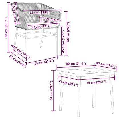 vidaXL 5-tlg. Garten-Essgruppe mit Kissen Grau Poly Rattan Glas