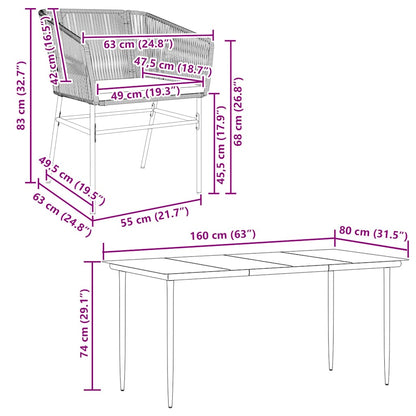 vidaXL 5-tlg. Garten-Essgruppe mit Kissen Grau Poly Rattan Glas
