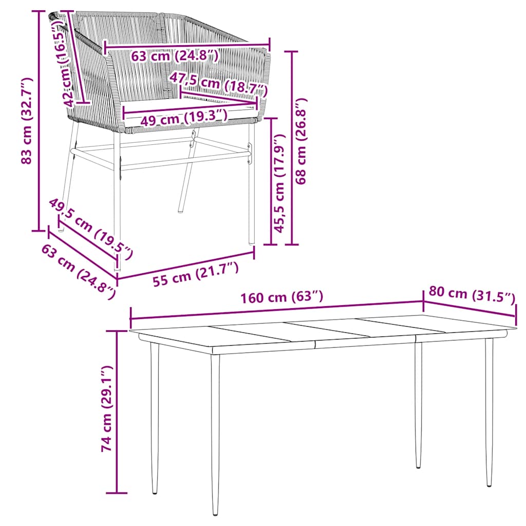 7-tlg. Garten-Essgruppe mit Kissen Grau Poly Rattan Glas