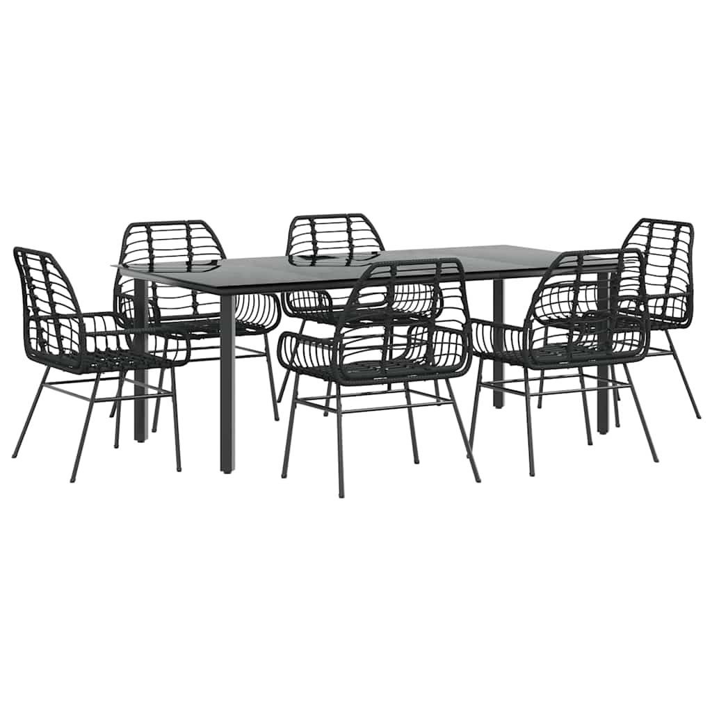 vidaXL Ensemble de salle à manger de jardin 7 pièces en résine tressée noire et verre