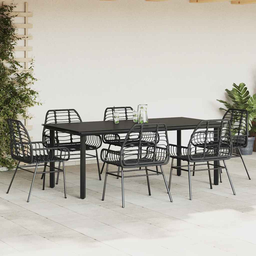 vidaXL Ensemble de salle à manger de jardin 7 pièces en résine tressée noire et verre