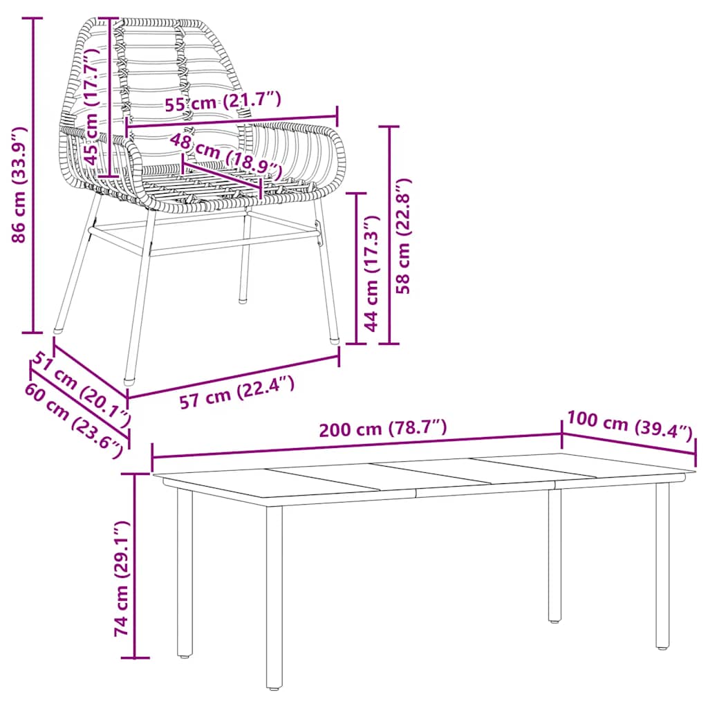 vidaXL Ensemble de salle à manger de jardin 7 pièces en résine tressée noire et verre