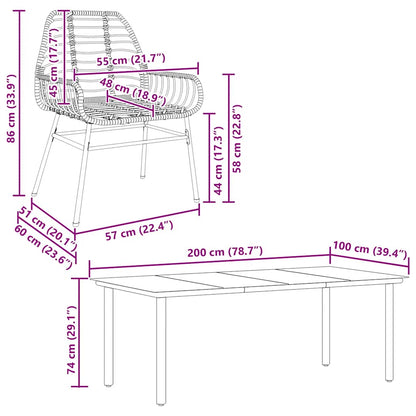 vidaXL Ensemble de salle à manger de jardin 7 pièces en résine tressée noire et verre