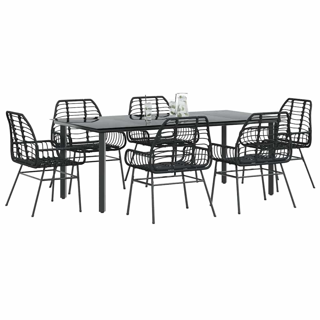 vidaXL Ensemble de salle à manger de jardin 7 pièces en résine tressée noire et verre