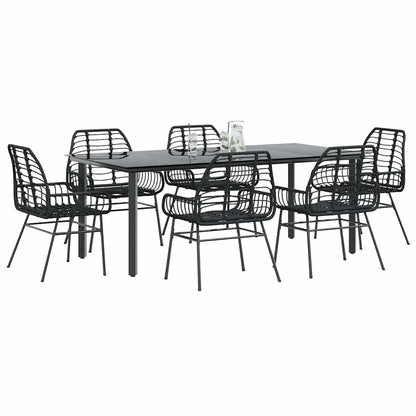 vidaXL Ensemble de salle à manger de jardin 7 pièces en résine tressée noire et verre