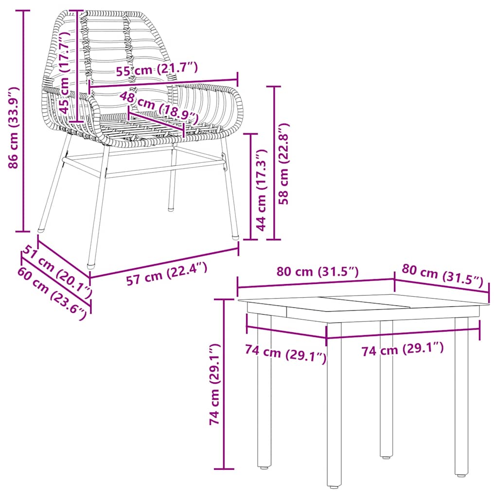 vidaXL 5-teiliges Garten-Esszimmerset Braunes Polyrattanglas