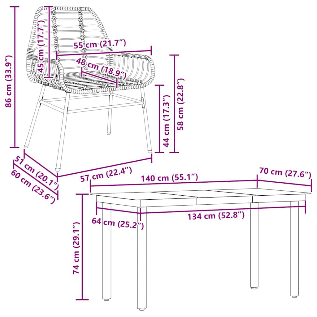 5-teiliges Garten-Esszimmerset Braunes Polyrattanglas