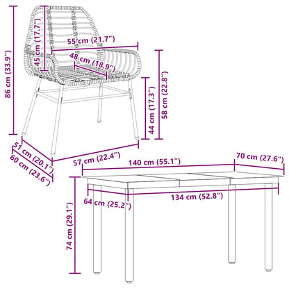 5-teiliges Garten-Esszimmerset Braunes Polyrattanglas