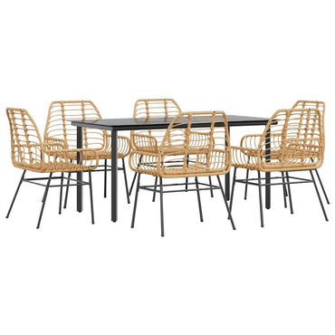 vidaXL Salon de jardin à dîner 7 pcs Résine tressée Marron Verre