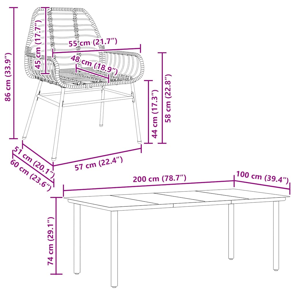 7-teiliges Garten-Esszimmerset Braunes Polyrattanglas