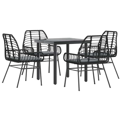 vidaXL 5-tlg. Garten-Essgruppe mit Kissen Schwarz Poly Rattan Glas