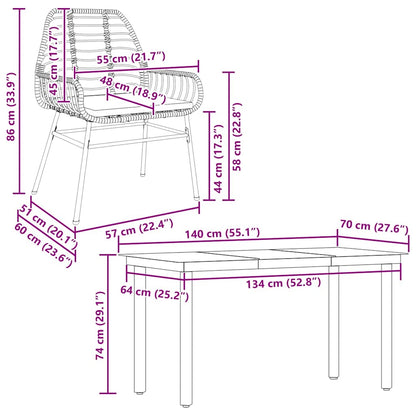vidaXL 5-tlg. Garten-Essgruppe mit Kissen Schwarz Poly Rattan Glas