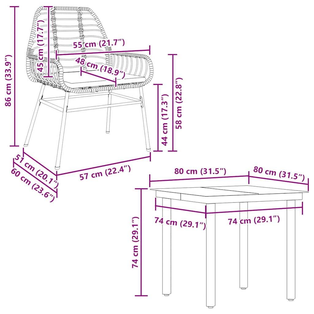 vidaXL 5-tlg. Garten-Essgruppe mit Kissen Braun Poly Rattan Glas