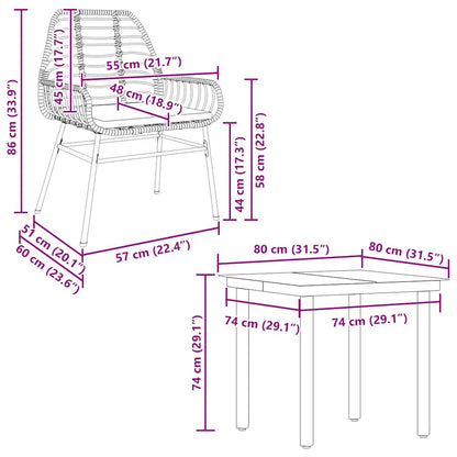 vidaXL 5-tlg. Garten-Essgruppe mit Kissen Braun Poly Rattan Glas