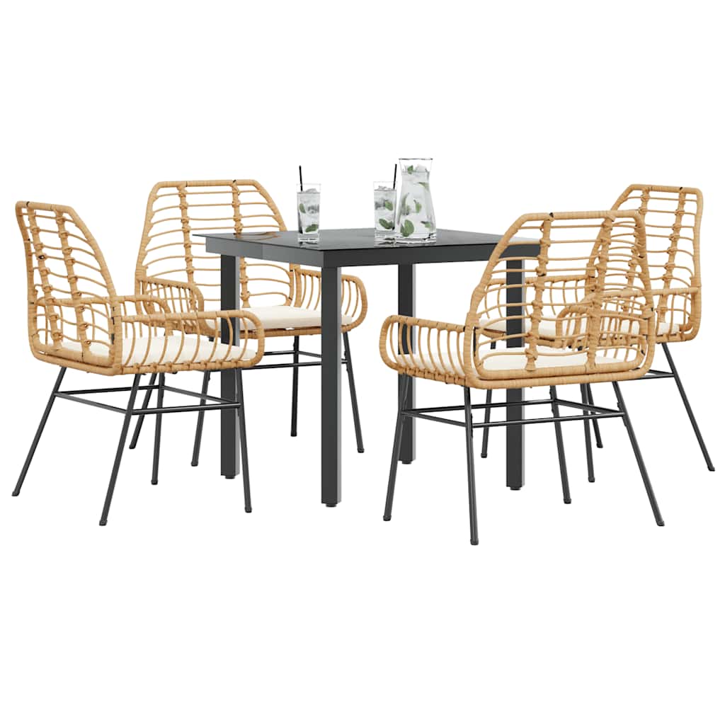 vidaXL 5-tlg. Garten-Essgruppe mit Kissen Braun Poly Rattan Glas
