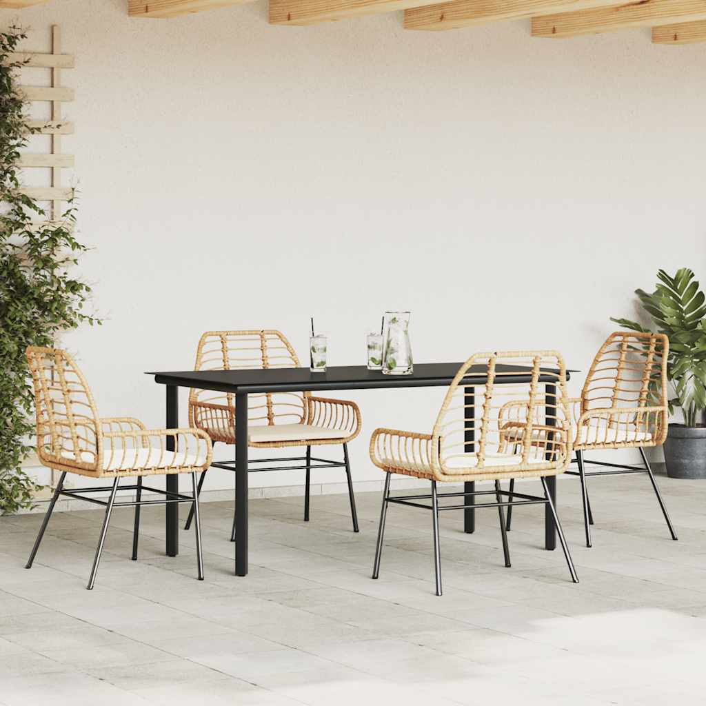 vidaXL 5-tlg. Garten-Essgruppe mit Kissen Braun Poly Rattan Glas