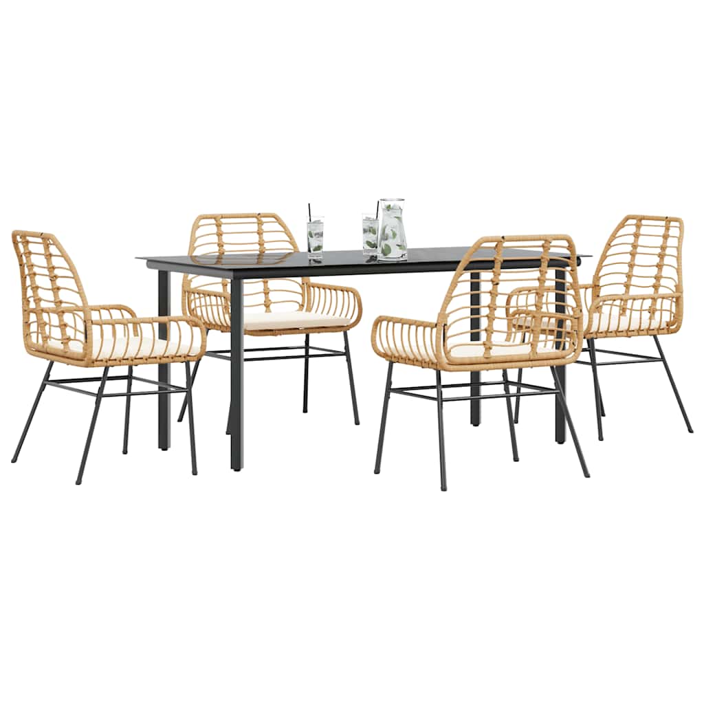 vidaXL 5-tlg. Garten-Essgruppe mit Kissen Braun Poly Rattan Glas