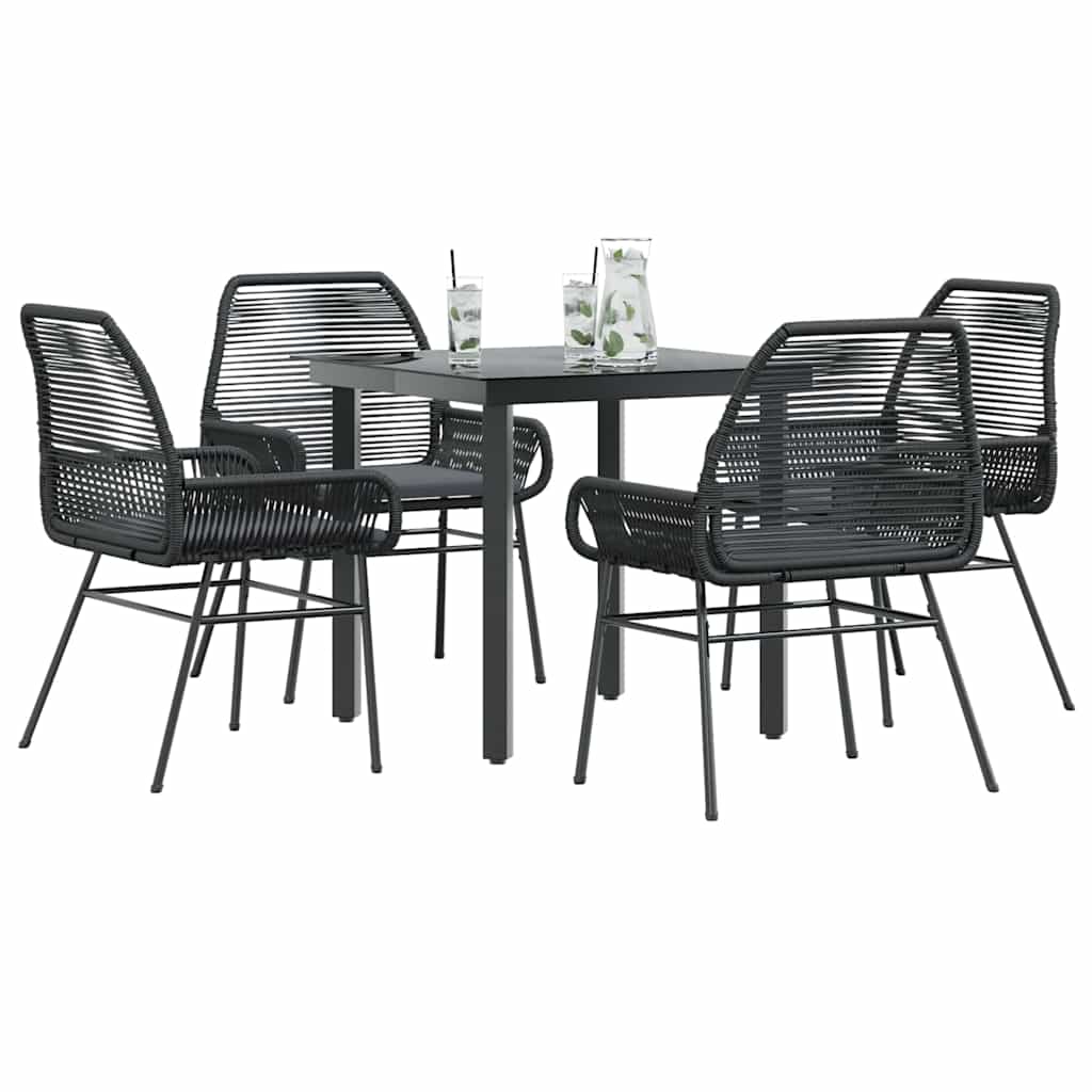 5-tlg. Garten-Essgruppe mit Kissen Schwarz Poly Rattan Glas