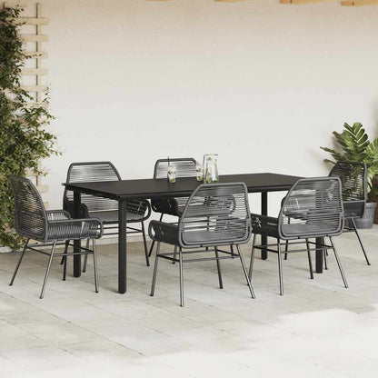 7-tlg. Garten-Essgruppe mit Kissen Schwarz Poly Rattan Glas