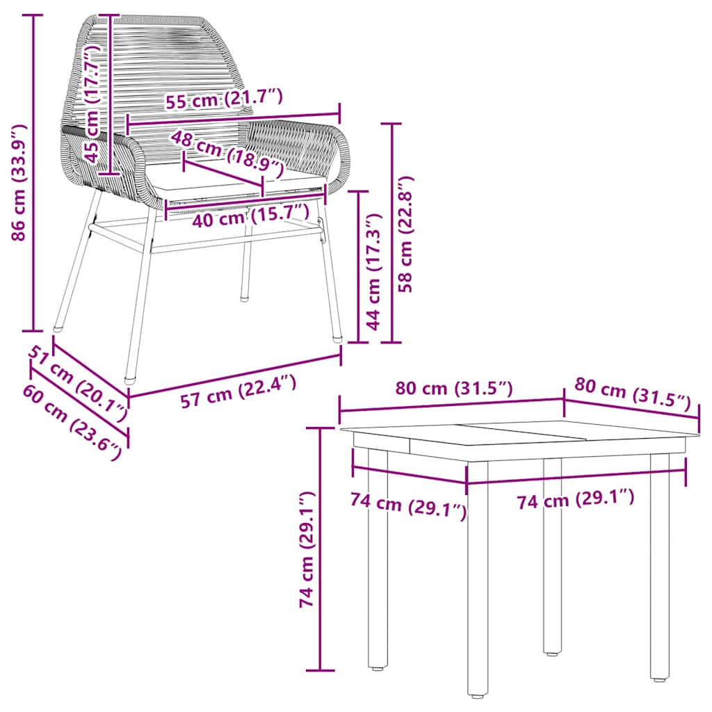 vidaXL 5-tlg. Garten-Essgruppe mit Kissen Braun Poly Rattan Glas