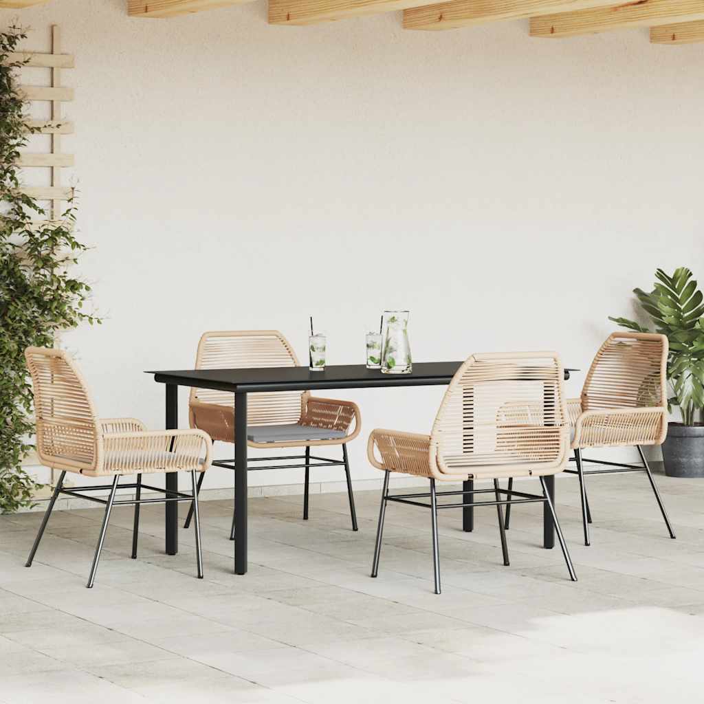 vidaXL 5-tlg. Garten-Essgruppe mit Kissen Braun Poly Rattan Glas