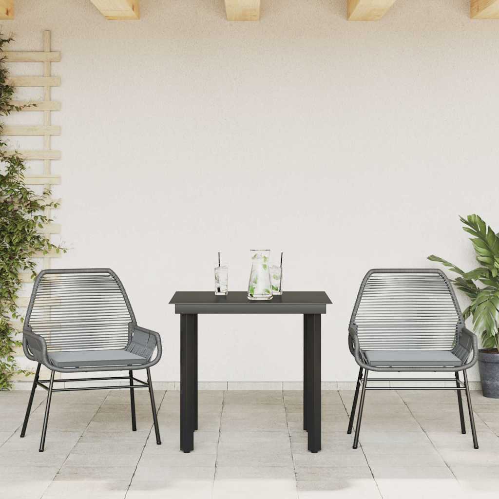 3-tlg. Garten-Essgruppe mit Kissen Grau Poly Rattan Glas