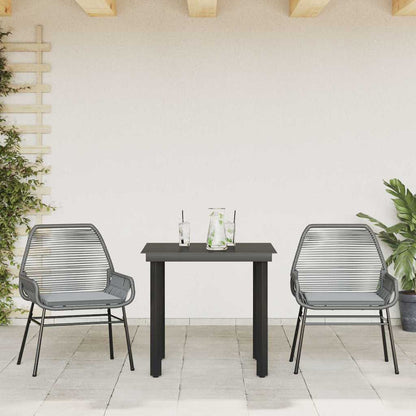 3-tlg. Garten-Essgruppe mit Kissen Grau Poly Rattan Glas