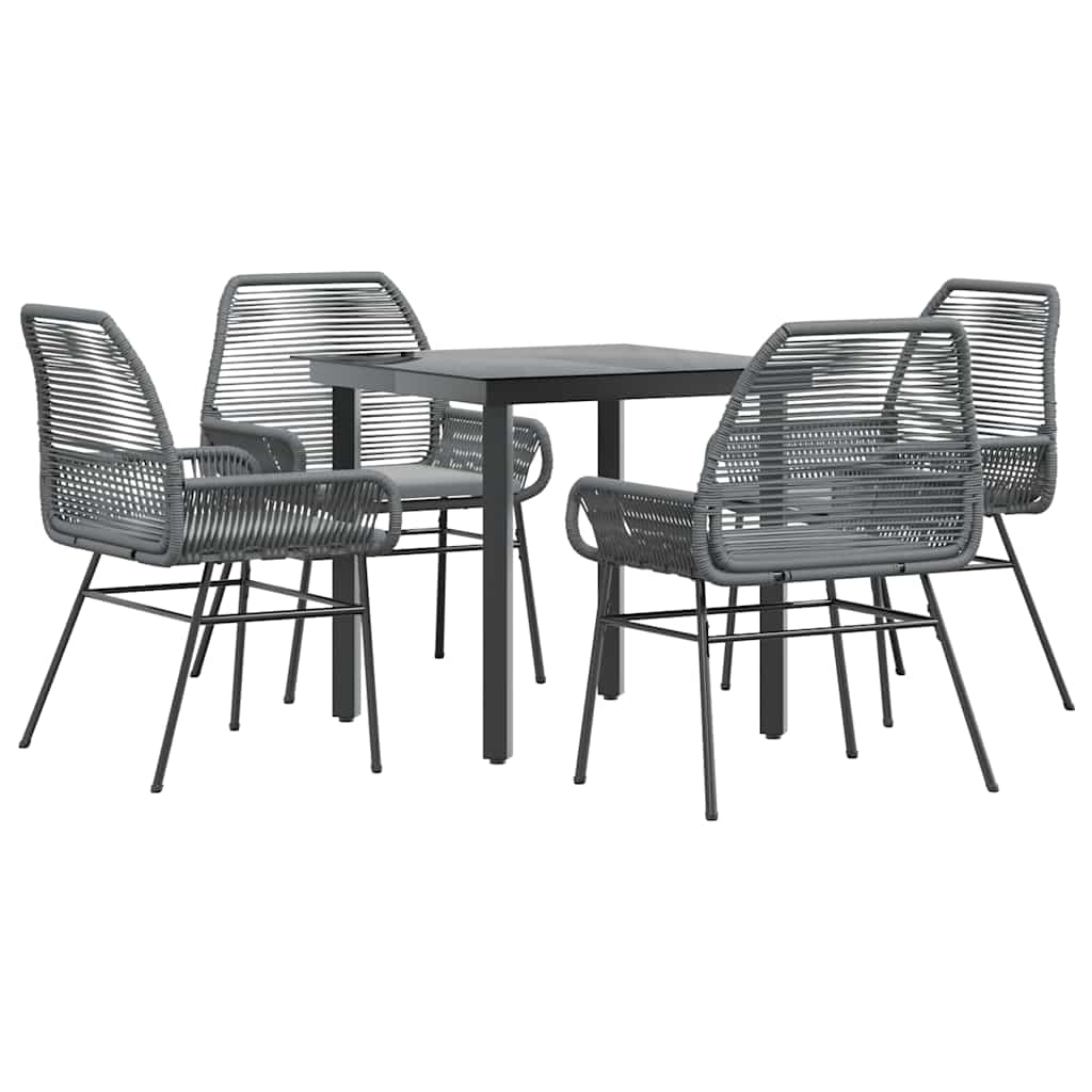 5-tlg. Garten-Essgruppe mit Kissen Grau Poly Rattan Glas