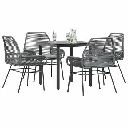 5-tlg. Garten-Essgruppe mit Kissen Grau Poly Rattan Glas