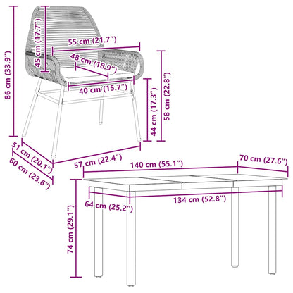 vidaXL 5-tlg. Garten-Essgruppe mit Kissen Grau Poly Rattan Glas