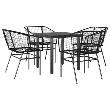 vidaXL 5-teiliges Garten-Esszimmerset aus schwarzem Polyrattanglas