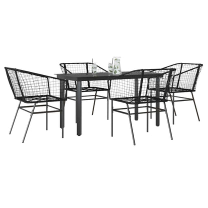 vidaXL 5-teiliges Garten-Esszimmerset aus schwarzem Polyrattanglas