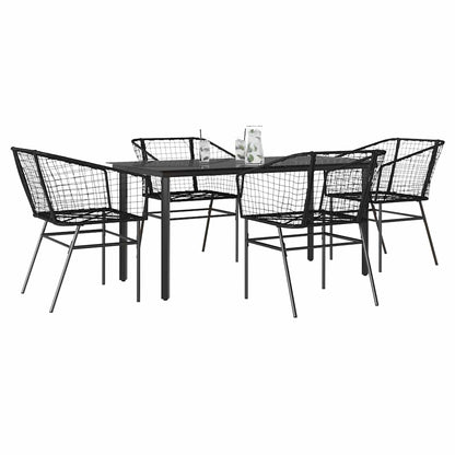vidaXL 5-teiliges Garten-Esszimmerset aus schwarzem Polyrattanglas