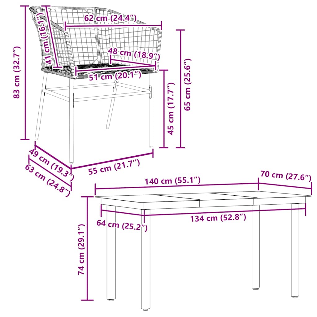 vidaXL 5-teiliges Garten-Esszimmerset Braunes Polyrattanglas