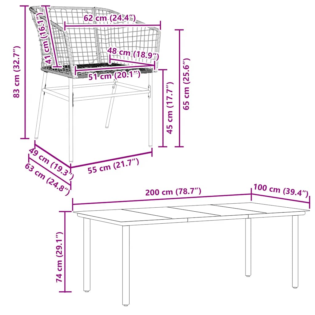 7-teiliges Garten-Esszimmerset Braunes Polyrattanglas