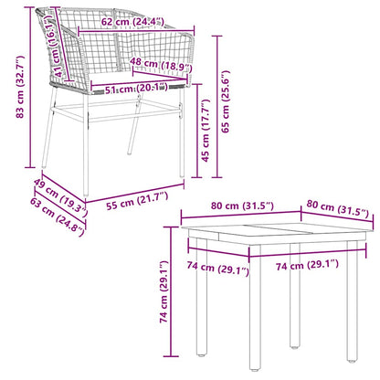 vidaXL 5-tlg. Garten-Essgruppe mit Kissen Schwarz Poly Rattan Glas