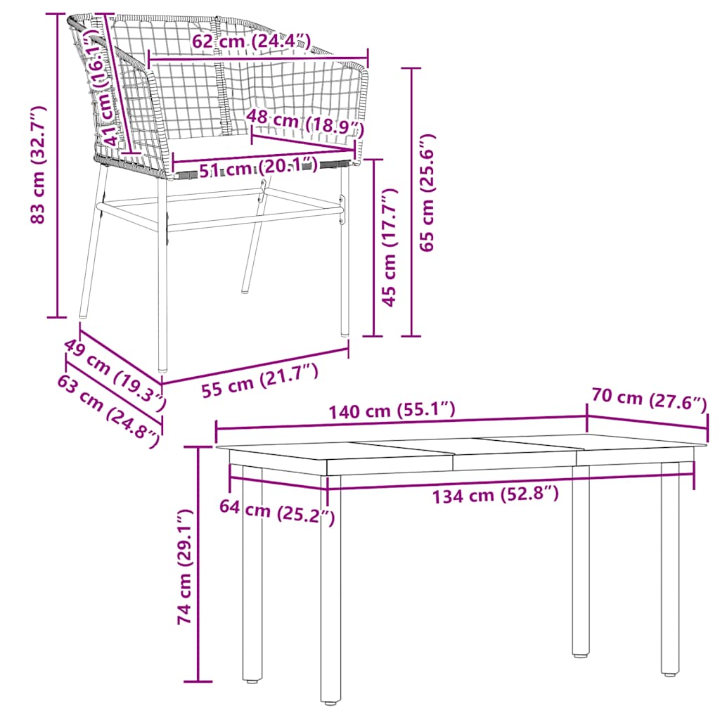 vidaXL 5-tlg. Garten-Essgruppe mit Kissen Schwarz Poly Rattan Glas